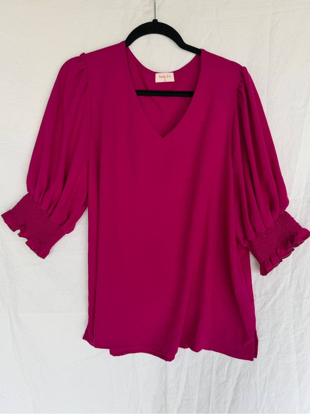 Magenta V-Neck 3/4  Sleeve Top 3X by Hailey &Co
